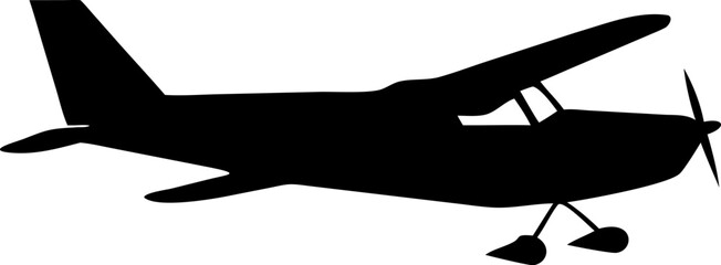 Cessna 172 Small Private Aircraft Black Silhouette on Transparent Background