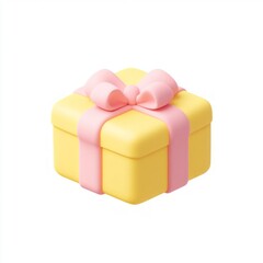 3D Yellow Gift Box With Pink Ribbon