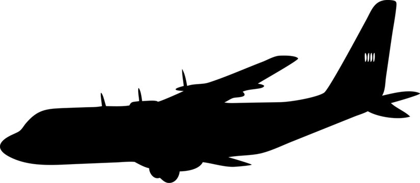C-130 Hercules Military Transport Aircraft Silhouette on Transparent Background