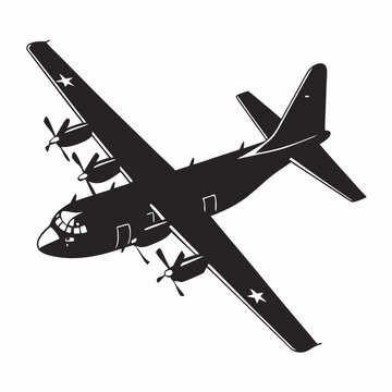 C-130 Hercules Military Transport Aircraft Silhouette on Transparent Background