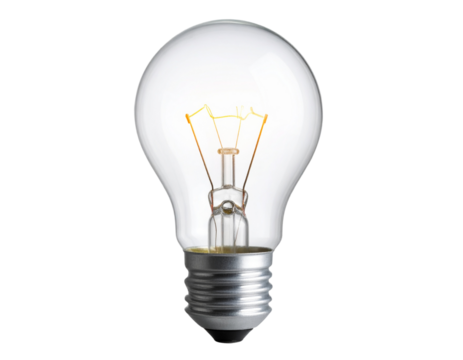 Glowing light bulb isolated on transparent background