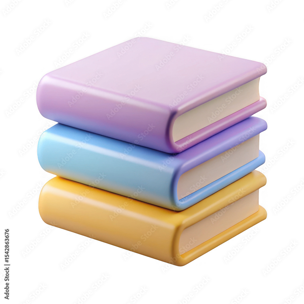 Poster 3d render of stack of pastel books isolated on transparent background