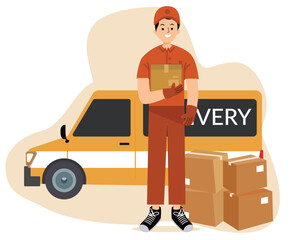 delivery man holding parcel cardboard box