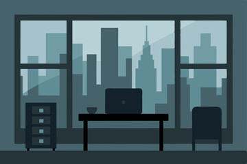 Modern City View Office Minimalist Workspace with Stunning Skyline