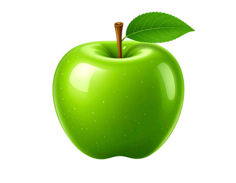 Green apple with a leaf on top