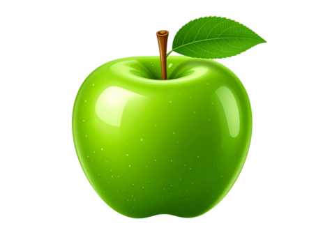 Green apple with a leaf on top