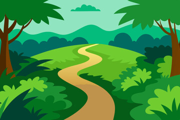 Obraz premium Winding Path Through Lush Green Landscape A Serene Journey
