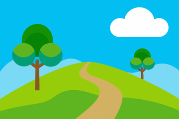 Obraz premium Serene Hilltop Path A Picturesque Landscape Illustration