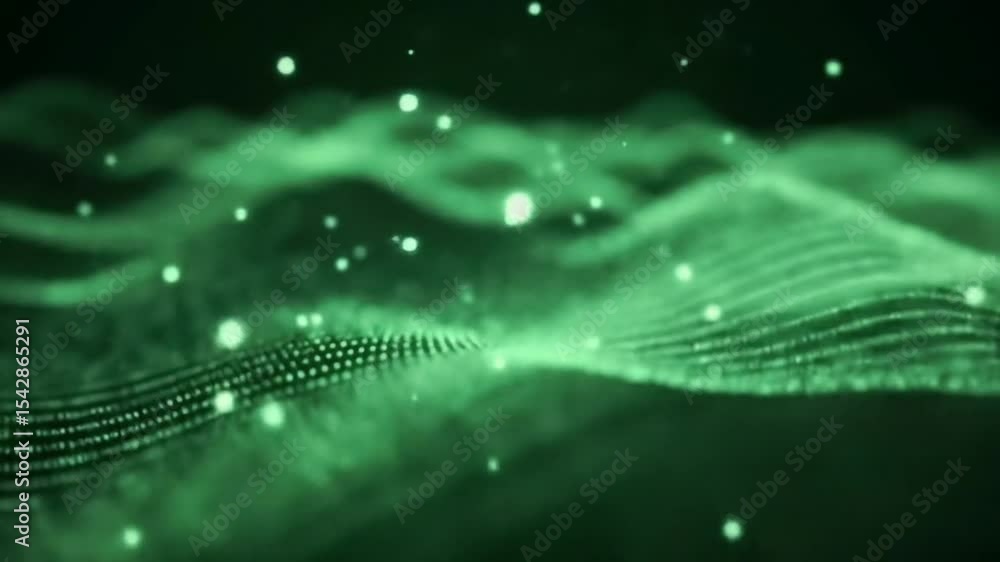 Aufkleber abstract green wavy particle background with bokeh effect for modern technology design