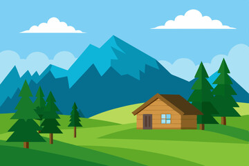 Serene Mountain Cabin Escape A Picturesque Landscape Illustration