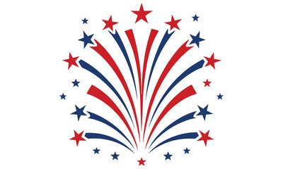 Obraz premium Patriotic fireworks design with stars isolated on white background