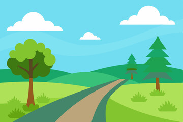 Fototapeta premium Serene Countryside Road A Picturesque Summer Landscape Illustration