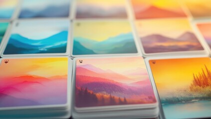 Colorful landscape cards, close-up