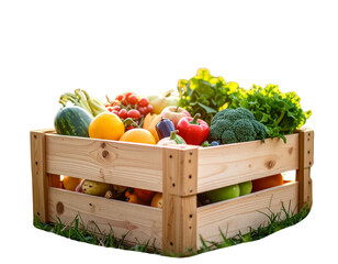 Wooden crate filled with a variety of fruits and vegetables 
