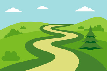 Obraz premium Winding Country Road Serene Landscape Illustration