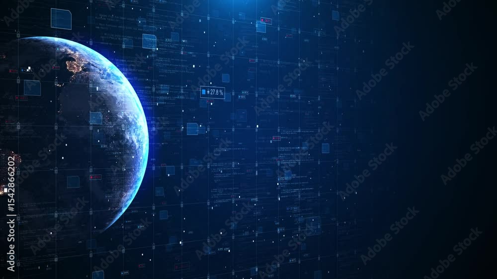Poster futuristic planet 3d earth globe space earth world map outer digital technology worldwide global net