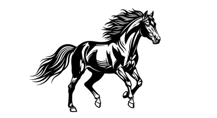 Dynamic Black and White Horse Silhouette in Running Pose