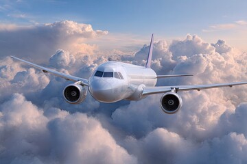 Naklejka premium Airplane flying through clouds