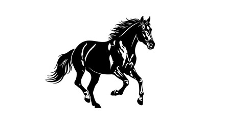 Obraz premium Black and White Running Horse Silhouette, Detailed Design