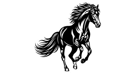 Black and White Running Horse Silhouette, Majestic Pose