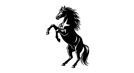 Black and White Silhouetted Horse in Powerful Pose