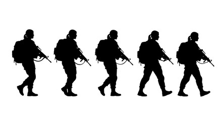Four Silhouettes of Female Soldiers in Uniform with Rifles