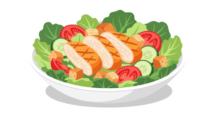 Fresh Chicken Salad Bowl with Lettuce, Tomato, Cucumber and Croutons