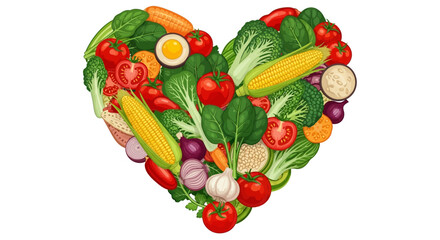 Heart-Shaped Vegetable Medley: Colorful Tomatoes, Corn, Spinach, and Broccoli Arrangement