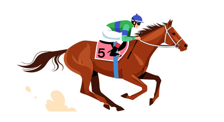 Vector Illustration of a Racetrack Horse and Jockey Racing