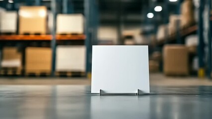 Blank sign on a stand in a warehouse
