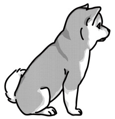 柴犬　shiba　犬のイラスト　白黒　仔犬