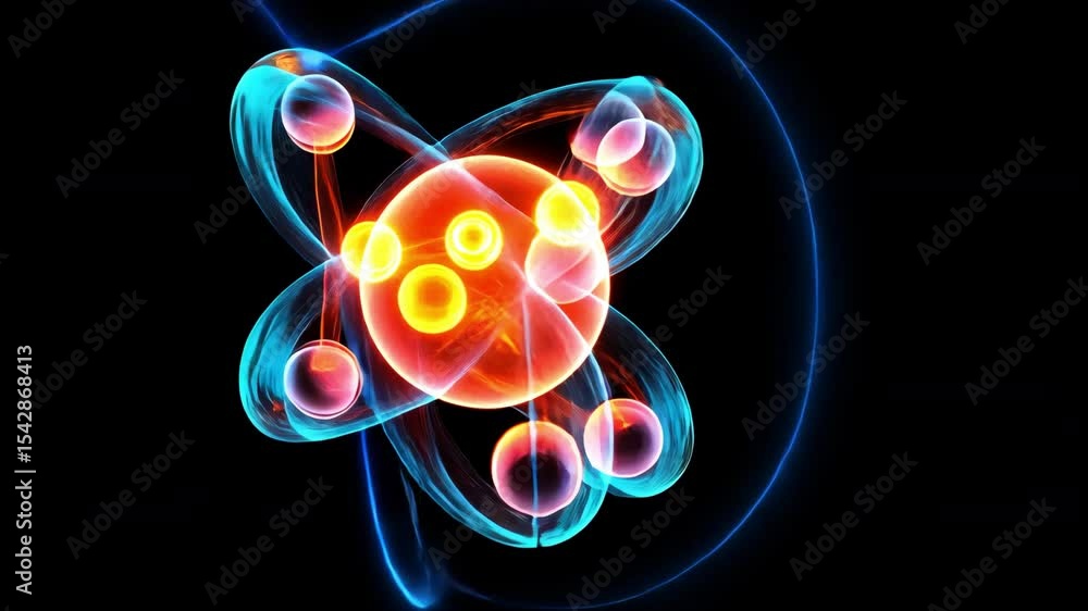 Aufkleber 3d glowing atomic model showing orbiting particles and atomic structure concept.