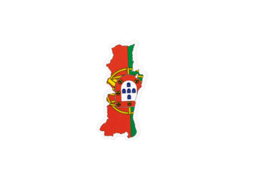Portugal Map Filled with Red and Green National Flag Colors with Emblem