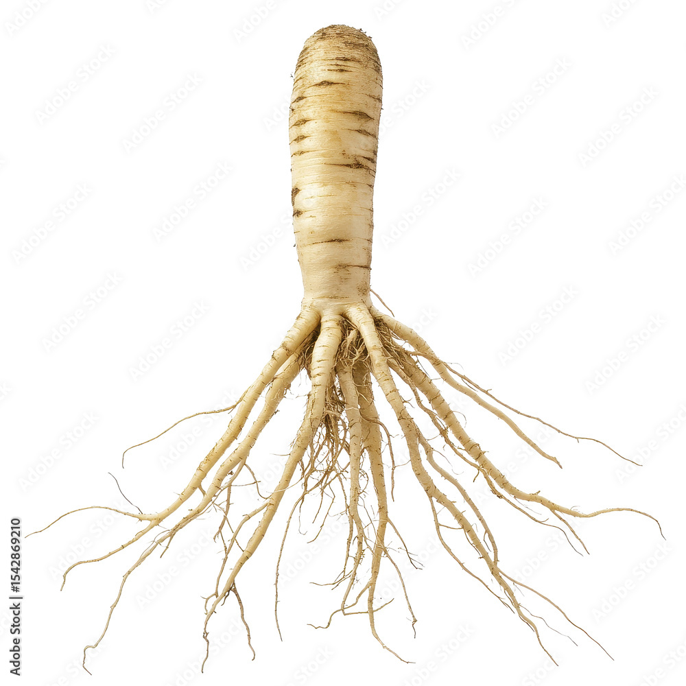 Poster fresh parsnip roots displayed on a transparent background showcasing their unique shape and texture,