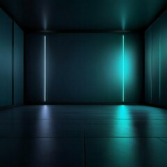 empty room with blue wall and spotlights