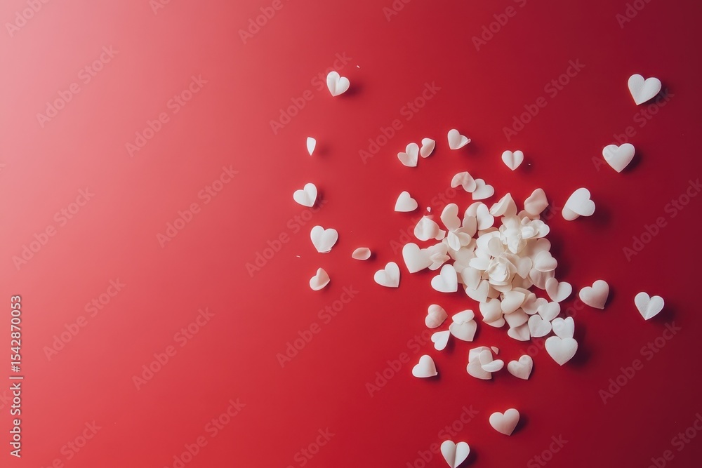 Aufkleber white hearts scattered across a vibrant red background create a playful and cheerful display, white 