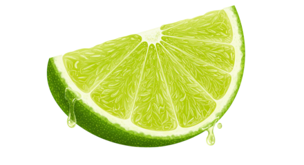 Realistic illustration of a juicy lime slice with dripping fresh citrus juice