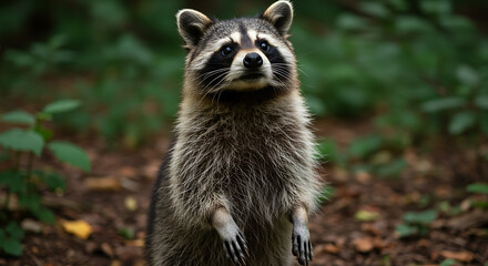 Fototapeta premium Curious Raccoon in Natural Forest Habitat