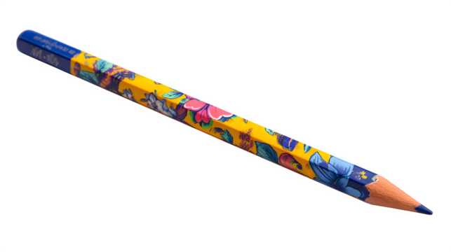 Vibrant Floral Pencil Design Yellow and Blue Artistic Stationery Supplies Craft Tool