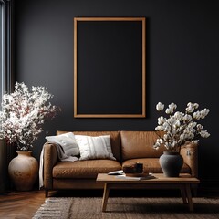 Poster Frame Mockup.Modern Living Room Wall Art Display.