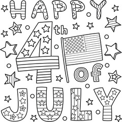 Happy 4th of July Coloring Page for Kids – USA Independence Day Activity Sheet