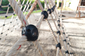 Close-Up of Rope Climbing Net on Playground