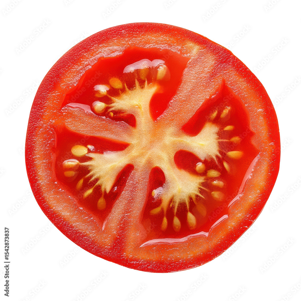 Poster freshly sliced tomato isolated on transparent background showcasing vibrant color and texture detail