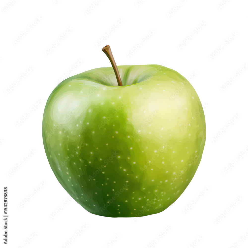 Poster fresh green apple isolated on transparent background with visible texture and shine, green apple iso