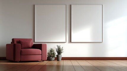Poster Frame Mockup.Modern Living Room Wall Art Display.