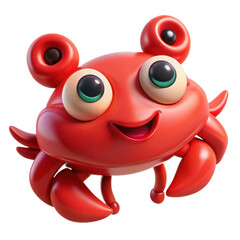 Fototapeta premium A cute red cartoon crab is isolated on transparent background