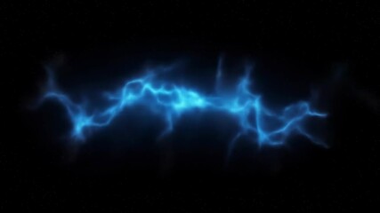 Dramatic blue lightning bolt energy effect on black background, power surge concept. Technology, energy, abstract. - Powered by Adobe