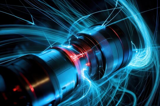 Scope scanning technology with light trails enhancing data connections and visual effects, scope scanning with connections over light trails on black background