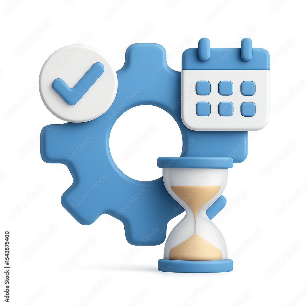 Poster time and task management icon: a 3d rendering of time management concepts with calendar, hourglass, 