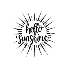 Cheerful hello sunshine design illustration with burst rays on white background